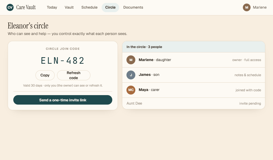 Inviting the circle with a join code